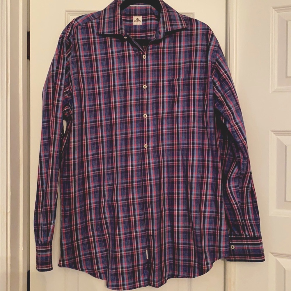 Peter Millar Men’s Large Dress Shirt Plaid EUC